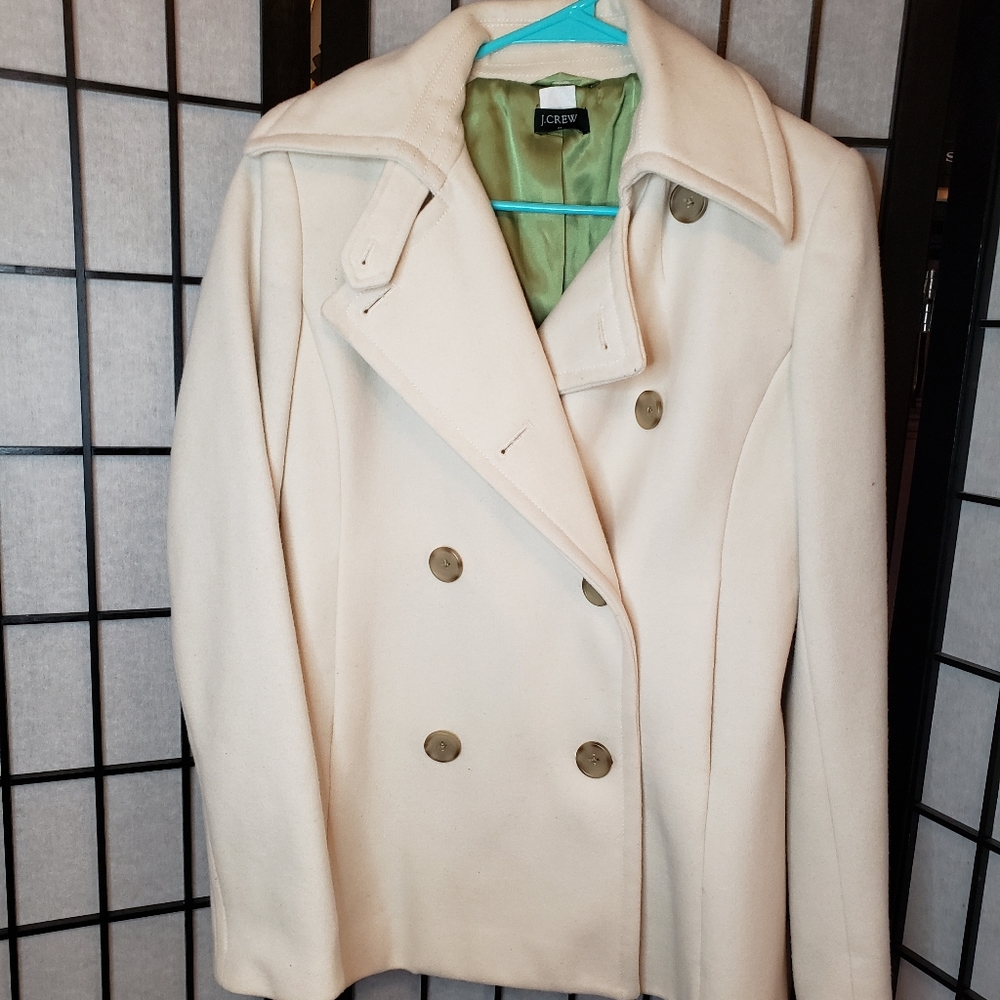J. Crew cream colored wool pea coat size small - Picture 8 of 16